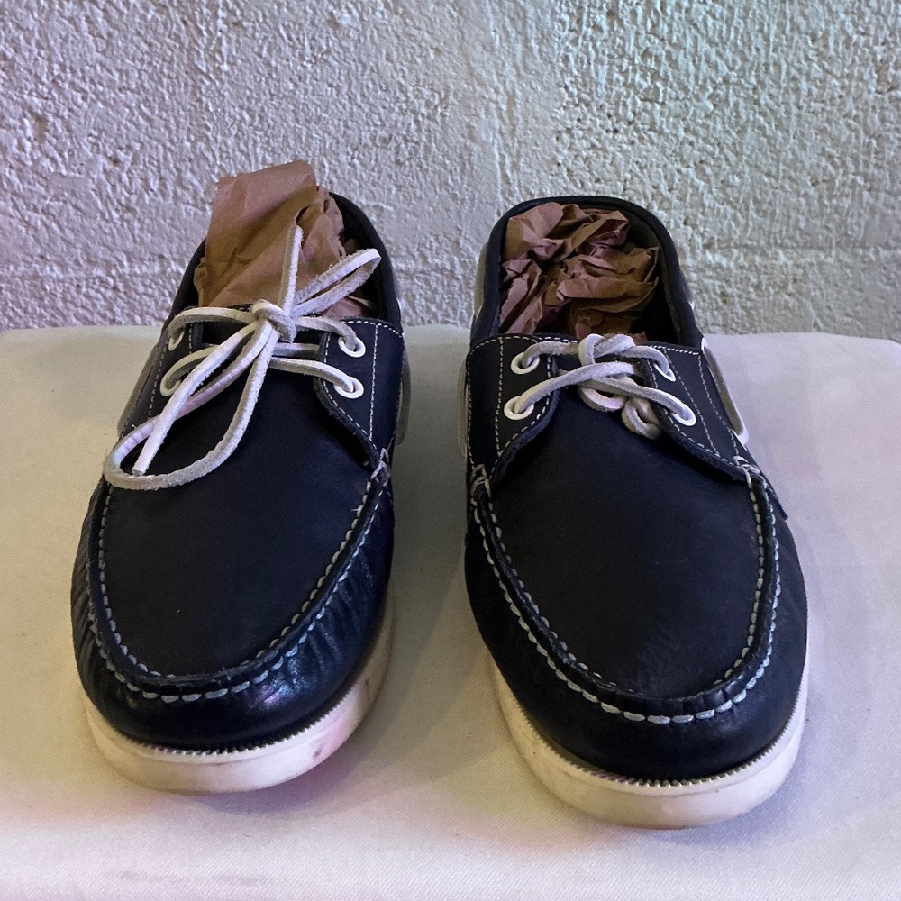 Zara Men Navy Blue Leather Boat Shoes